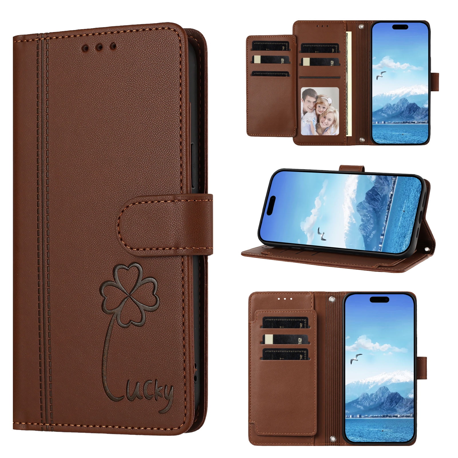 Case for Samsung Galaxy A37 5G Shockproof PU Leather Case with 9 Card Slots Kickstand Magnetic Flip Wallet Protective Phone Cover Brown