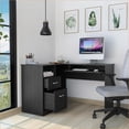 thumbnail image 6 of Desks, L-Shaped with Left Return & Retractable Keyboard Tray, Black Wengue Finish | Black | Particle Board, 6 of 8