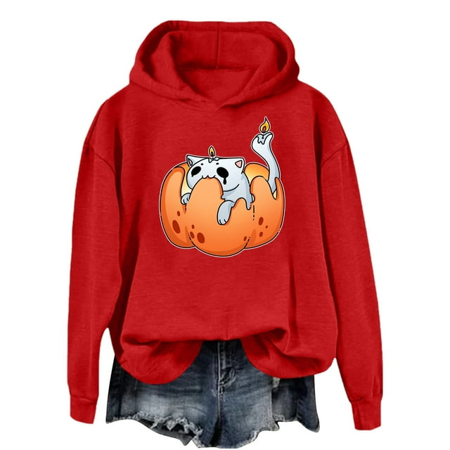 Chandail à Capuchon Décontracté pour Femme à Imprimé d'Halloween, Doux et Confortable, Chandail Molletonné à Enfiler pour le Quotidien au Printemps et en Été
