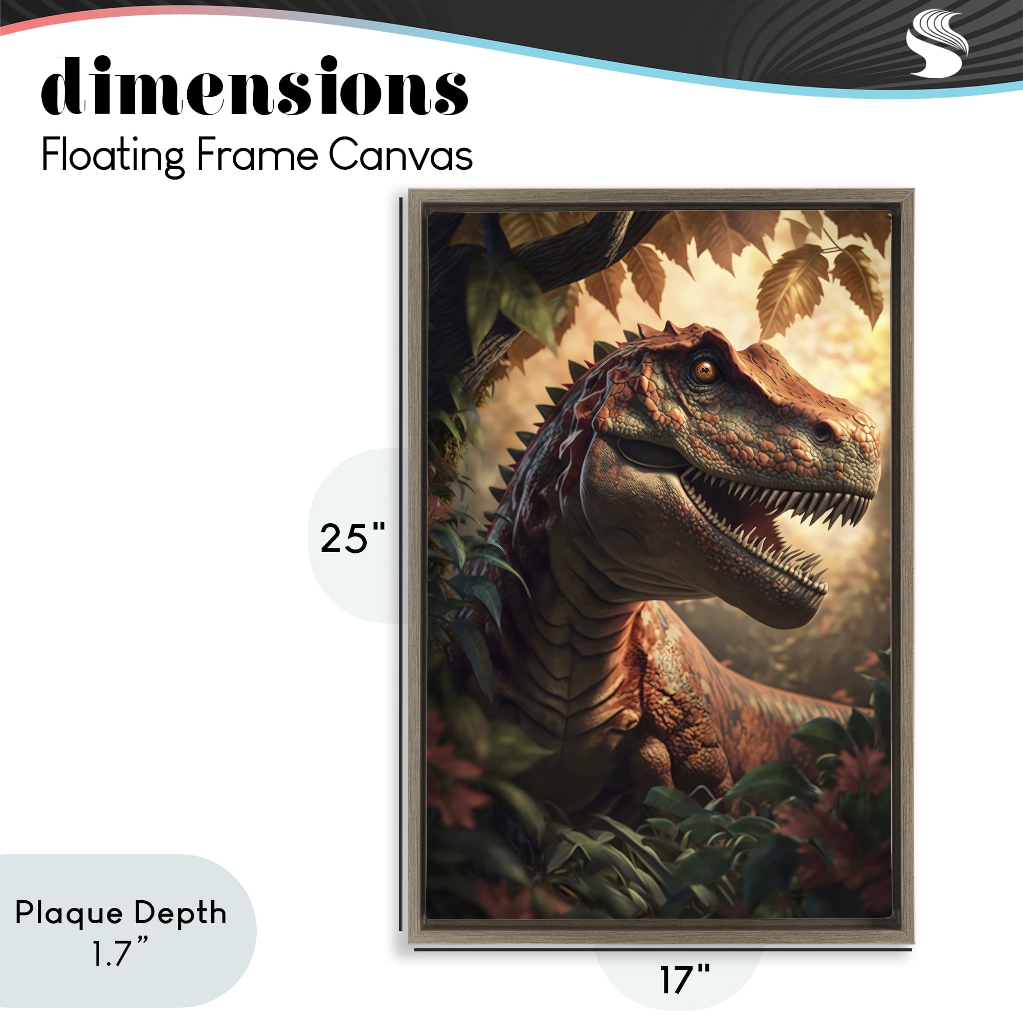 Stupell Industries Jungle Raptor with Ancient Foliage Brown Framed Floater Canvas Wall Art, design by Creative Studio