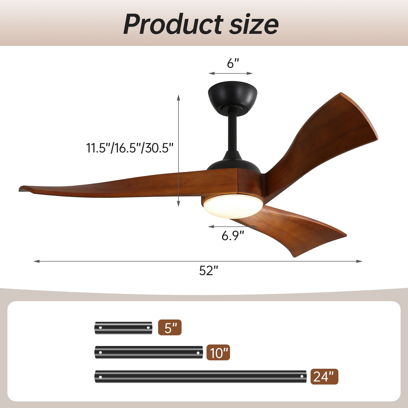 Sofucor 52 Inch Low Profile Ceiling Fan With Light Remote Control，Modern Sloped Ceiling Fan With Reversible Dc Motor For Bedroom Kitchen Bedroom Basement Dining Living Room Dark Wood