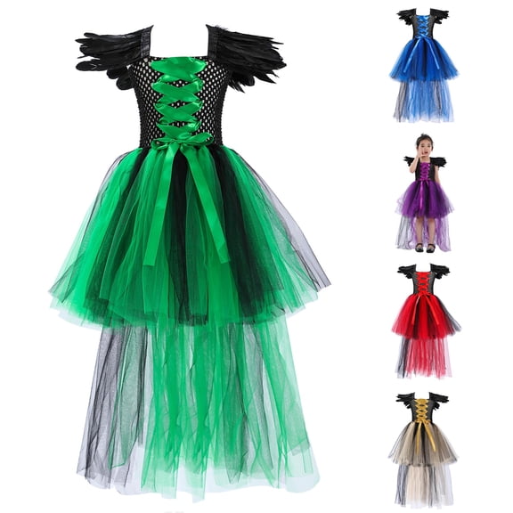 Vividxx Girls Dress Kids Girls Witch Halloween Rainbow Black Gown Fancy Dress Up Party Tulle Dresses Hallowmas 8-9 Years