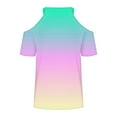 thumbnail image 5 of Lovskoo Womens Summer Tops Trendy Gradient Print V-Neck Off Shoulder Casual Short Sleeved Top Shirt Mint Green, 5 of 6
