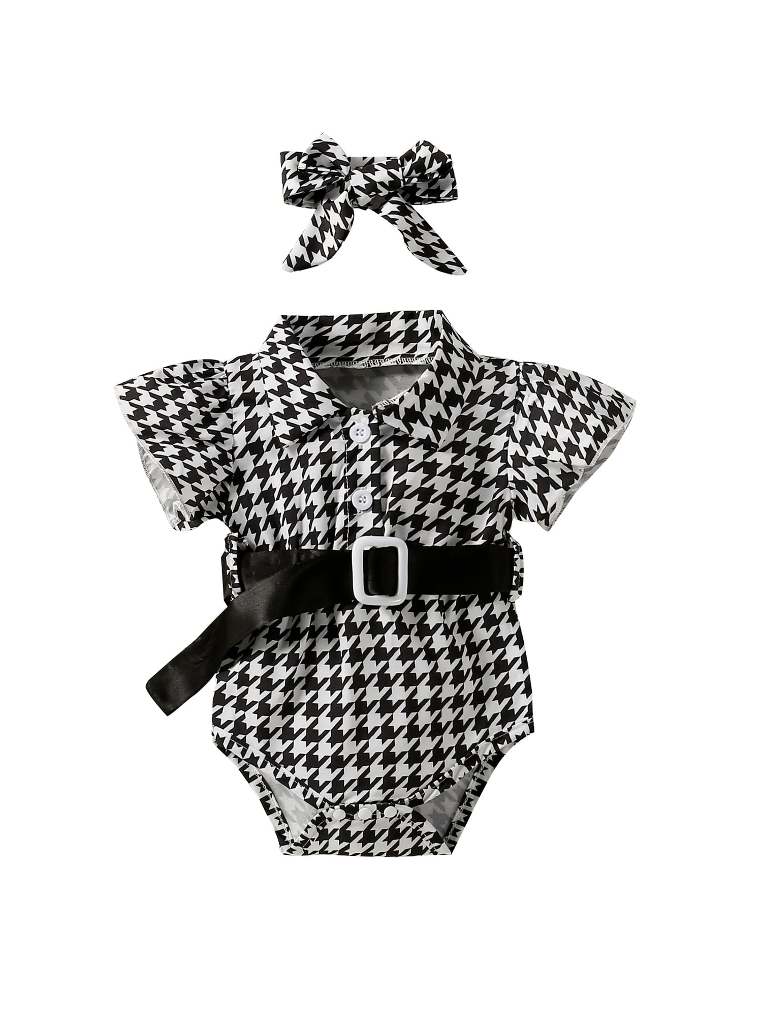 Genuiskids Baby Girl Summer Rompers Set Checkerboard Floral Print