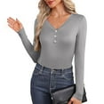 thumbnail image 5 of Ltctricy Thermal Shirts for Women Long Sleeve V Neck Quarter Button Slim T-Shirts Base Layer Tops Soft Casual Undershirts(Gray,Small), 5 of 7