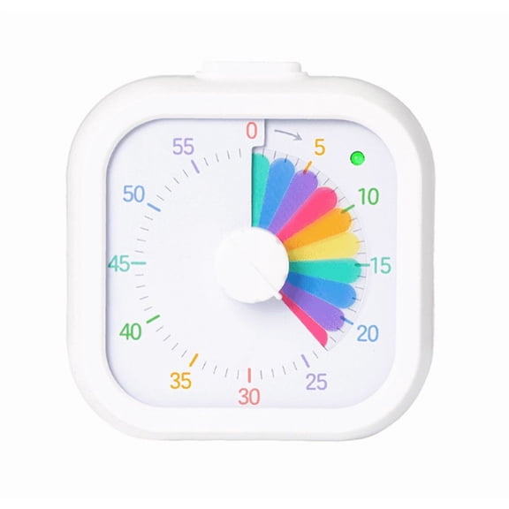 Portable Visual Timer - With Pause Function, Cute Rainbow Silent Timer, Practical Time Management Tool for Children, Adults, Home Schools, and Offices (White-T)