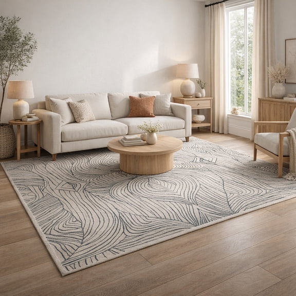 Teppich Homes 5' x 7' Off-White Handmade Rug – Geometric Luxury Contemporary Area Carpet | Modern Rectangle Accent Floor Rug