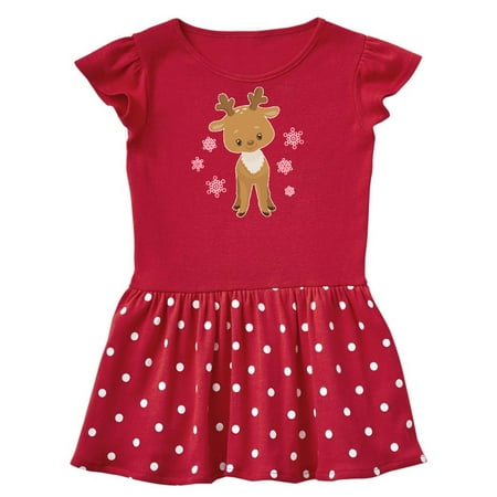 

Inktastic Cute Christmas Reindeer with Snowflakes Gift Toddler Girl Dress