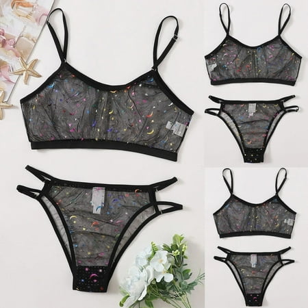 

Coappsuiop Lingerie For Women Colorful Printed Star Moon Embroidery Lingerie Underwear Sleepwear Pajamas Underwear Women