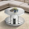thumbnail image 2 of Double-Tier Luxury Round Mirror Coffee & End Table with Fluted Glass, 31, 5" Diameter Modern Sofa Side Table for Living Room, Light Luxury Design, Sturdy Cylinder Frame (Silver), 2 of 7