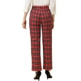 thumbnail image 3 of INSPIRE CHIC Women's Plaid Elastic Waist Button Zipper Straight Leg Long Pants M Red Black, 3 of 7