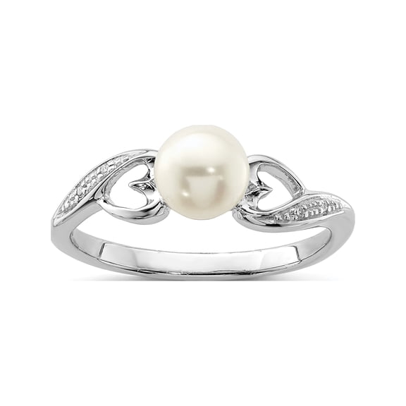 Sterling Silver Rhodium Plated Diamond And Fw Cultured Pearl Ring (Size 7) Made In India qr4629-7