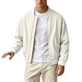 thumbnail image 5 of MXALUOB Men's Bomber Jacket Lightweight Full Zip Ribbed Baseball Collar Trendy Outerwear Solid Flight Windbreaker Casual Zip Jacket, 5 of 6