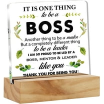 Inspirational Boss Appreciation Gift Boss Gifts for Mentor Leader, Boss Quote Desk Decor Acrylic Leadership Desk Plaque Sign with Wood Stand Home Office Desk Sign Keepsake