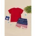 thumbnail image 5 of Niusricy 4th of July Clothes for Baby Boy 3M 6M 12M 18M 2T 3T Kids Round Neck T-shirt Letter Print Shirt Short Sleeve Tops Elastic Waist Striped Shorts Toddler Fashion Cute Summer Outfits, 5 of 7