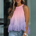 thumbnail image 2 of Gibobby Blusa con cuello halter para mujer, blusa sin mangas con estampado Floral elegante, blusas con cola de volantes, túnica fluida de verano(Rosa,M), 2 of 5