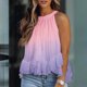 thumbnail image 2 of Gibobby Blusa con cuello halter para mujer, blusa sin mangas con estampado Floral elegante, blusas con cola de volantes, túnica fluida de verano(Rosa,CH), 2 of 5