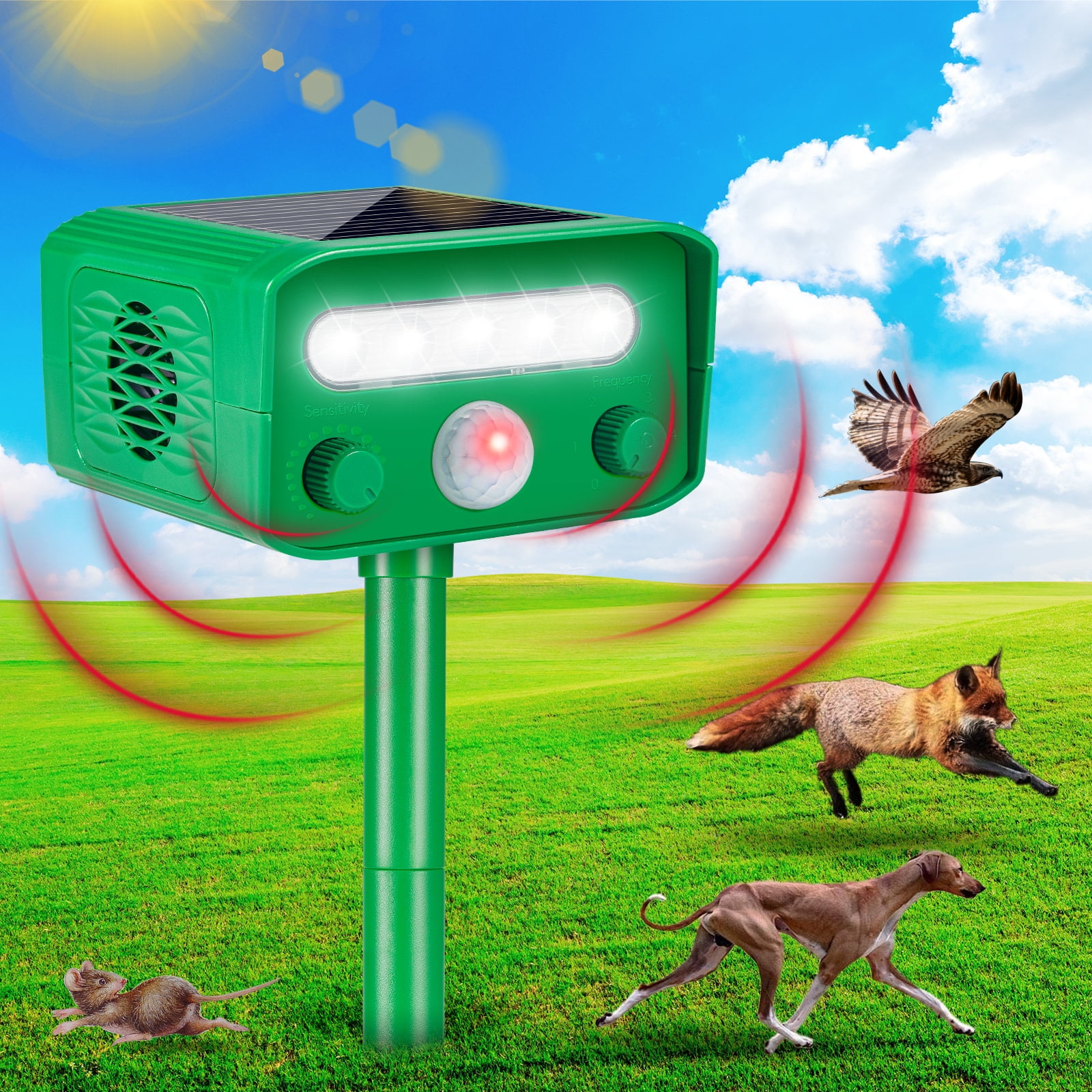 Jahy2Tech 2Pack Solar Ultrasonic Animal Repellent for Yard Home with Motion Sensor