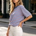 thumbnail image 4 of Maplenight Striped T Shirts for Women Crew Neck Half Sleeve Tee Shirts Relaxed Fit Casual Weekend Walk Lightweight Basic Tops, 4 of 5