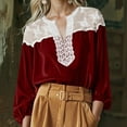 thumbnail image 6 of Hfnxid Women's Long Sleeve Shirt Fashion Velvet Trim Lace Blouse Puff Flared Swing Top Holiday Party V Neck Casual Blouse Red XL, 6 of 6