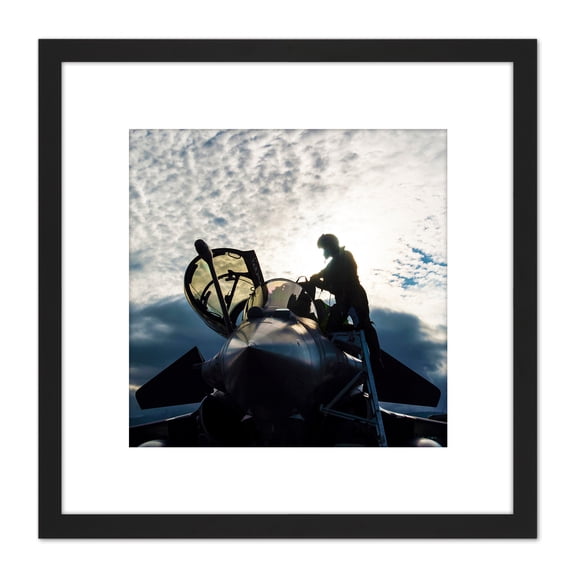 Military France Fighter Pilot Dassault Rafale Aircraft Photo 8X8 Inch Square Wooden Framed Wall Art Print Picture with Mount