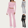 thumbnail image 2 of Fengactive Pajama Sets for Women 2 Piece Long Sleeve Crop Top Flare Pants Stretch Slim Lounge Sleepwear Pj Sets, 2 of 4