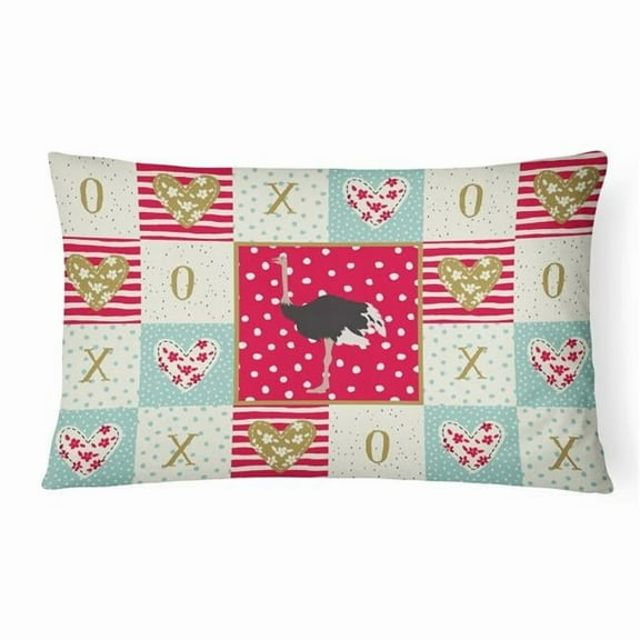 Carolines Treasures CK5351PW1216 Common Ostrich Love Canvas Fabric Decorative Pillow, Red, 12H x16W, multicolor