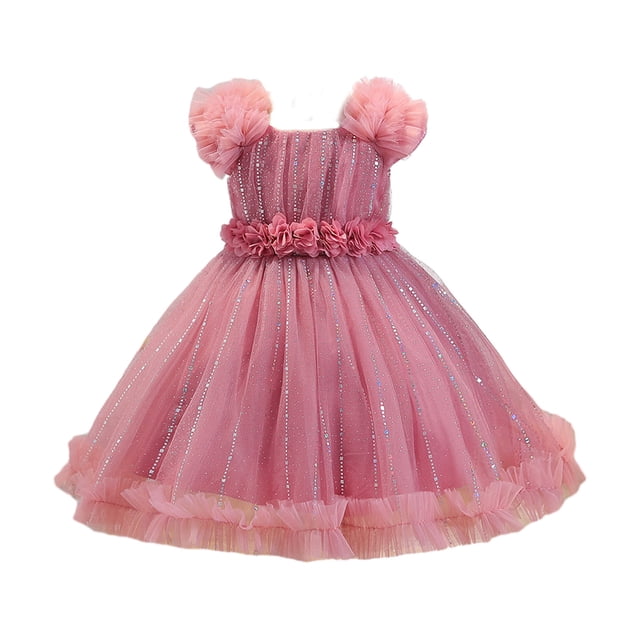 Yuyuzo Robe Florale pour Bébé Fille Nœud Papillon Robe de Princesse Mariage Robe de Fête d'Anniversaire en Tulle Superposé