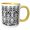 Yellow/White, variant on 3drose, Black and White French Floral Fancy Damask Pattern - Classic Classy Elegant and Stylish, 11oz Two-tone Red Mug