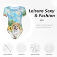 thumbnail image 6 of Balery French Bulldog Sunflowers Bubbles Women's Short Sleevee Crew Neck Bodysuit Tops Short Sleeve Tops Basic-Small, 6 of 9