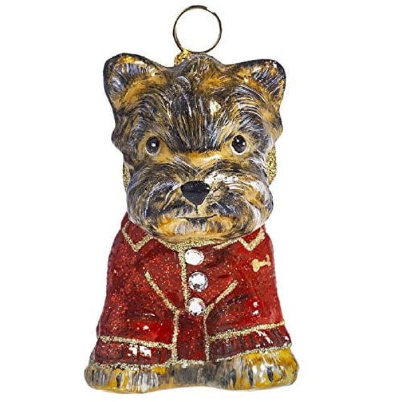 Yorkshire Terrier in Red Puffy Coat Polish Glass Dog Ornament Yorkie