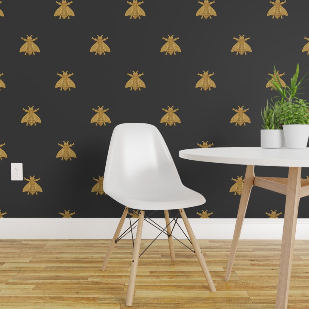 Removable Water-Activated Wallpaper Gilt Bees Black Classic Bee Napoleon Cendre 