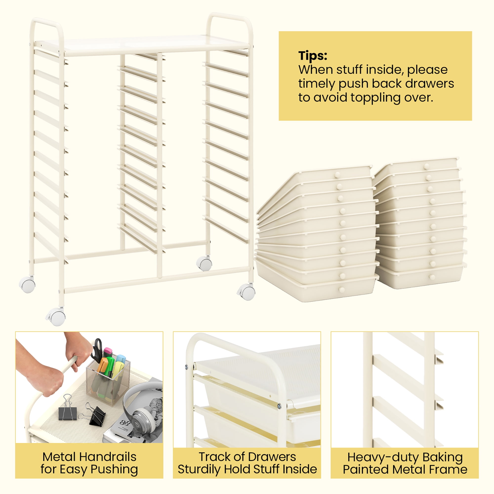 Gymax 20 Drawers Rolling Storage Cart Art Craft Organizer on Wheels Multipurpose White