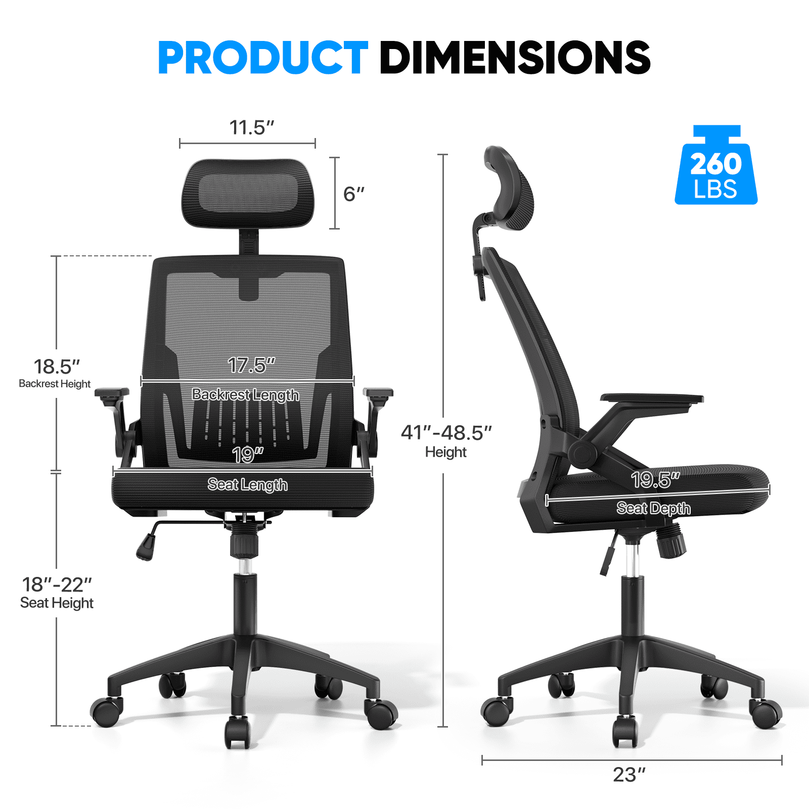 Monibloom Ergonomic Office Chair with Headrest, Flip-Up Adjustable Armrest, 135° Reclining Tilt Lock, Thick Cushion Mesh Back, Home Desk Chair