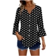thumbnail image 2 of Edvintorg Womens Tops Polka Dot Flare 3/4 Sleeve Loose Top Fashion V Neck Casual Button Down Shirt Women's Clothing Black M, 2 of 7