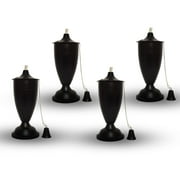 Set of 4, Elegant Premium Metal Tabletop Torches for Outside, Tall- Tiki Style /w Snuffer, Fiberglass Wick & Large 35ozOil Lamp for Deck, Outdoor (Large Hammered Black)