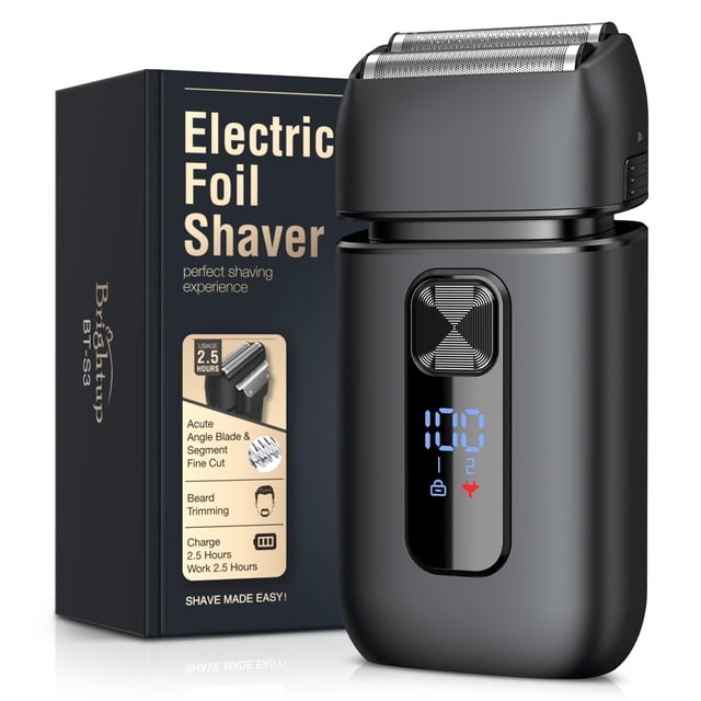 Afeitadora de láminas Brightup para hombre: afeitadora eléctrica suave e indolora con recortador trasero para barba larga y gruesa, afeitado en seco y húmedo, bloqueo de viaje, pantalla LED, resistent