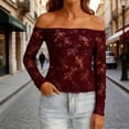 thumbnail image 7 of Nmnitkp Women's Sheer Lace Tops - Long Sleeve Fitted Crew Neck Blouses, See-Through Floral Lace Layered Camisole for Date Night, Clubwear & Everyday Wear Red,XL, 7 of 7