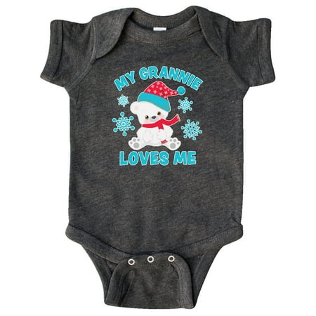 

Inktastic Polar Bear My Grannie Loves Me in Santa Hat with Snowflakes Gift Baby Boy or Baby Girl Bodysuit