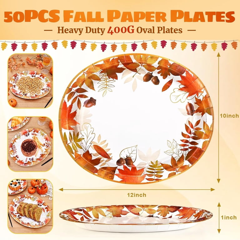 Caltero 50PCS Fall Paper Plates, Thanksgiving Disposable Large Plates ...