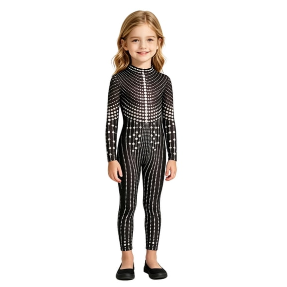 BOOMNY Halloween Kids Girls Jumpsuit Dot Graphic Long Sleeve Slim Fit Jumpsuit Bodysuit