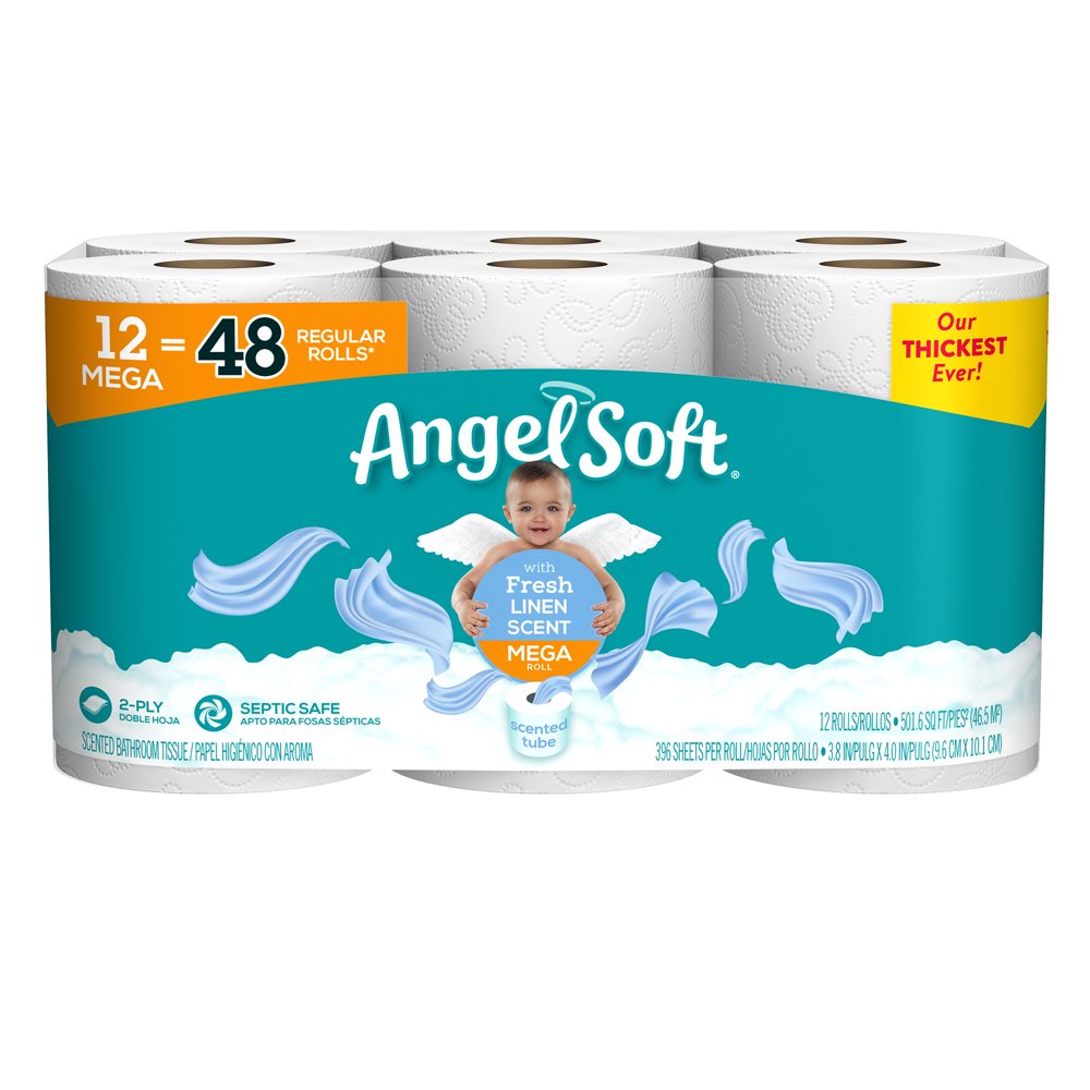 Angel Soft Toilet Paper, Linen, 12 Mega Rolls (= 48 Regular Rolls
