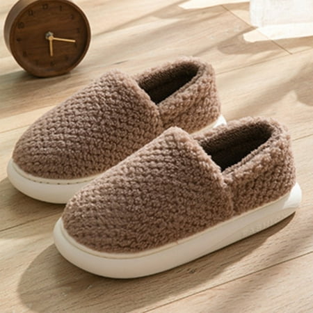 

Winter Couples Men Warm Home Baotou Cover The Heel Plush Soft Bottom Comfortable Solid Color Flat Cotton Slippers Brown 8.5