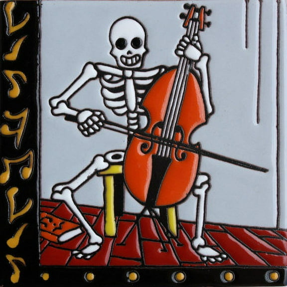 6x6 The Musician. Day-Of-The-Dead Clay Tile
