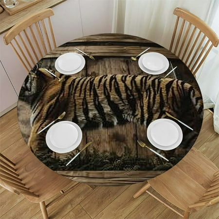 

BCIIG Tiger Round Table Cover Stain Resistant Washable for Indoor Outdoor Tablecloth Kitchen Dining Wedding Parties Full Width Single-Sided Printing 100% Polyester Fiber 46 -50