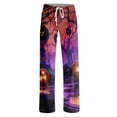 thumbnail image 5 of IYYVV Halloween Pajama Pants for Womens Casual Pumpkin Ghost Pattern Print Palazzo Trousers Soft Baggy Drawstring Bottoms Dark Purple L, 5 of 6