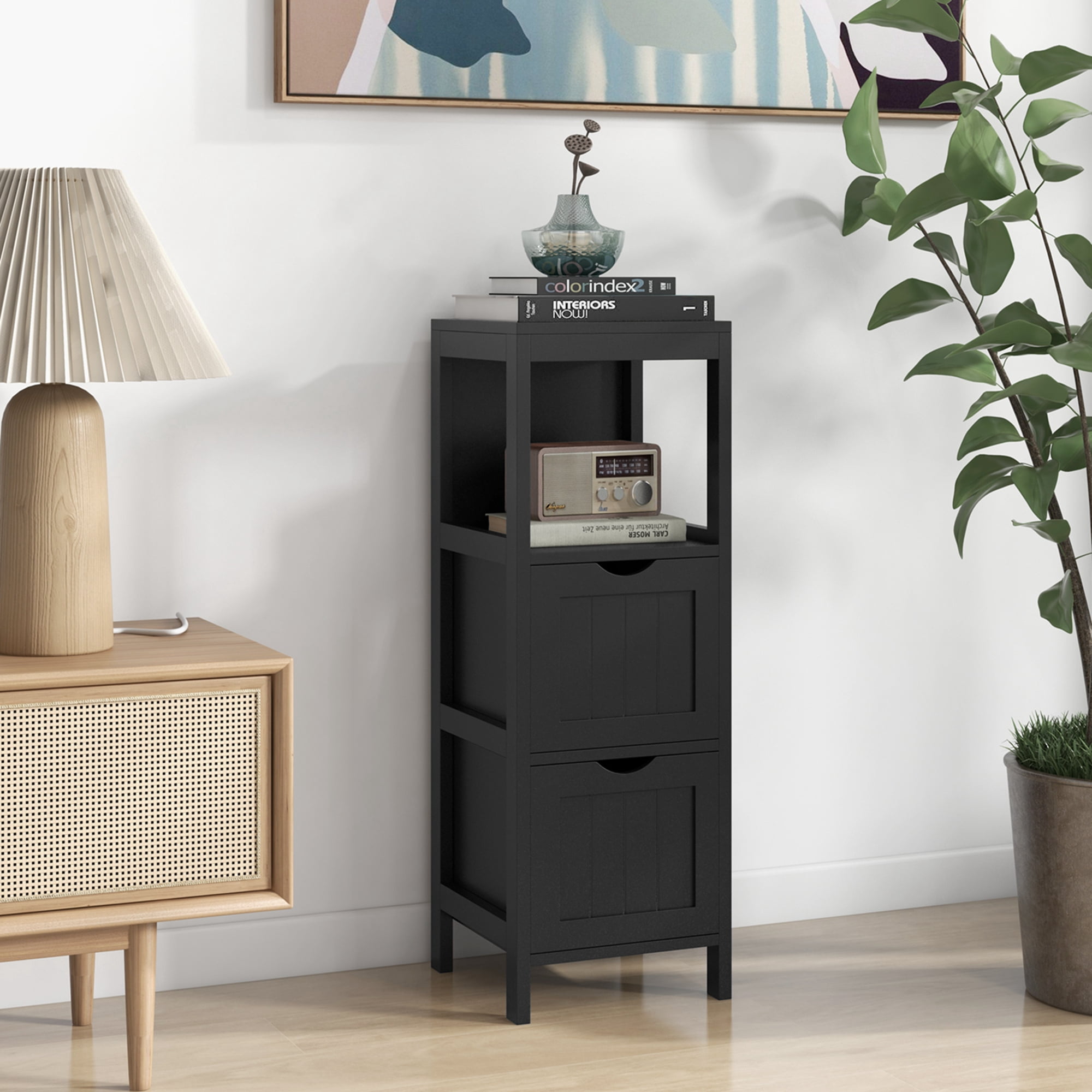 Costway Bathroom Floor Cabinet Freestanding Side Storage Organizer with 2 Removable Drawers Black