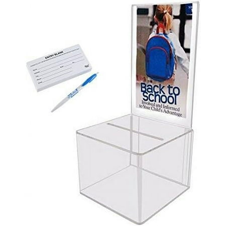 MCB Clear Acrylic Display Donation Box with Suggestion Cards - Ballot Box - Ticket Box - Suggestion Box 1000 Sheets of Suggestion Cards Included Pack of 2
