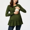 thumbnail image 2 of Odeerbi Women's Maternity Shirts Long Sleeve Breastfeeding Shirts Ruffle Pregnancy Tops Ladies Fashion Solid Color Print Flounce Casual Top Maternity Clothes Green, 2 of 9