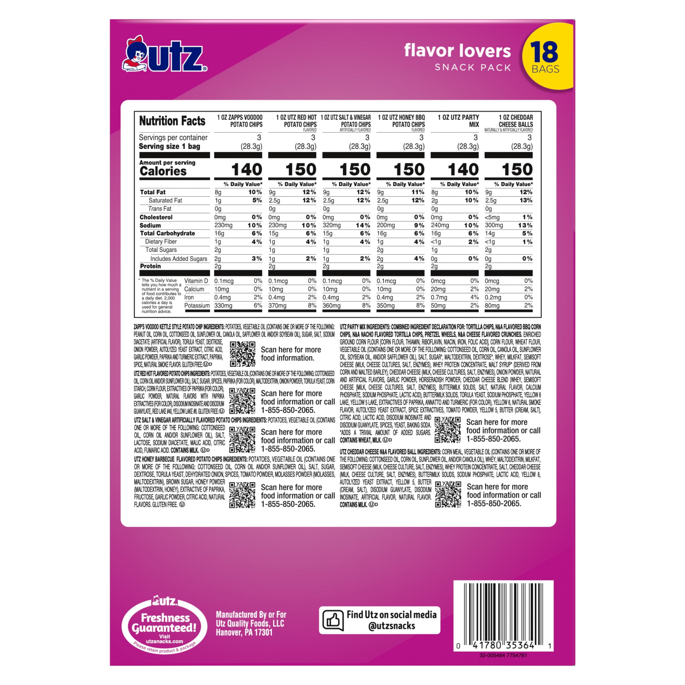 18oz UTZ Flavor Lovers Mix Box 18ct